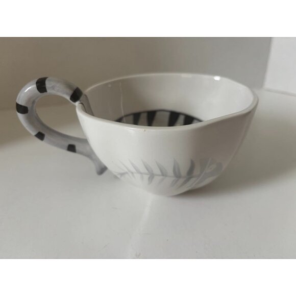 PIER 1 Imports Black & White Cat Hand Painted Coffee Mug Irregular Shape Ceramic - Picture 4 of 6